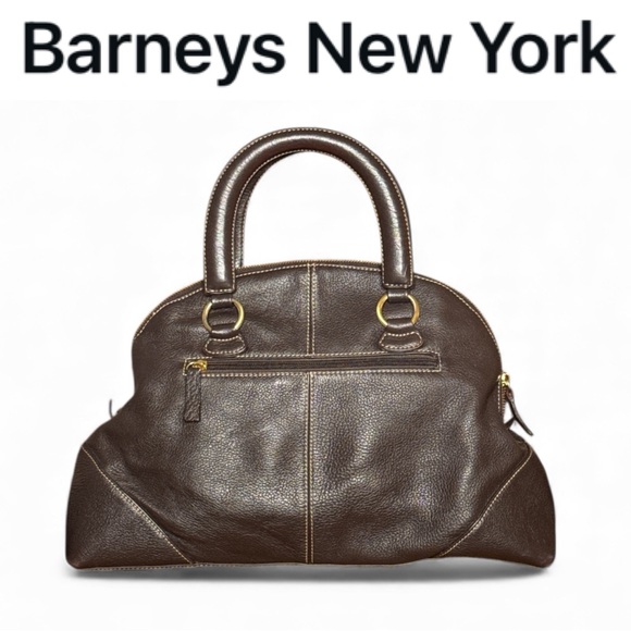 BARNEYS NEW YORK VINTAGE RICH BROWN PEBBLED LEATHER DOME SATCHEL HANDBAG 👜